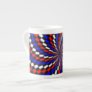 Red White Blue Chequered Spiral by Kenneth Yoncich Bone China Mug