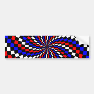 Red White Blue Chequered Spiral by Kenneth Yoncich Bumper Sticker