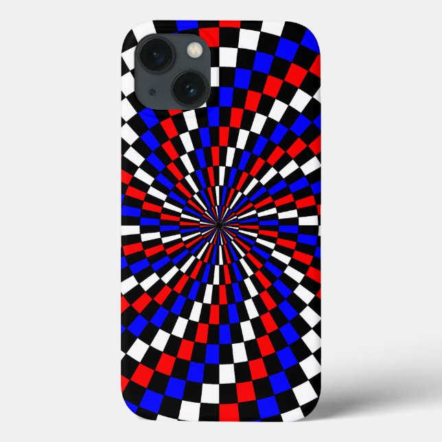 Red White Blue Chequered Spiral by Kenneth Yoncich Case-Mate iPhone Case (Back)