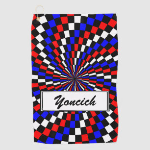 Red White Blue Chequered Spiral by Kenneth Yoncich Golf Towel