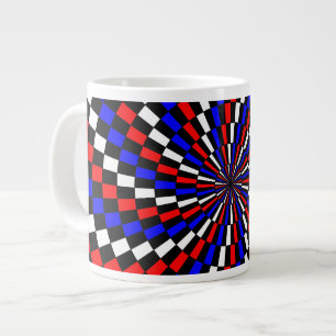 Red White Blue Chequered Spiral by Kenneth Yoncich Large Coffee Mug