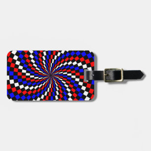 Red White Blue Chequered Spiral by Kenneth Yoncich Luggage Tag