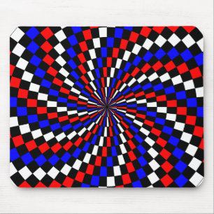 Red White Blue Chequered Spiral by Kenneth Yoncich Mouse Pad