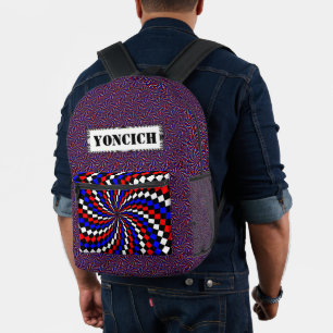 Red White Blue Chequered Spiral by Kenneth Yoncich Printed Backpack