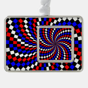 Red White Blue Chequered Spiral by Kenneth Yoncich Silver Plated Framed Ornament