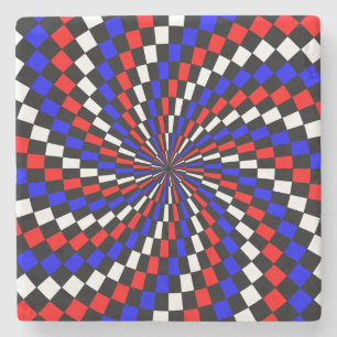 Red White Blue Chequered Spiral by Kenneth Yoncich Stone Coaster