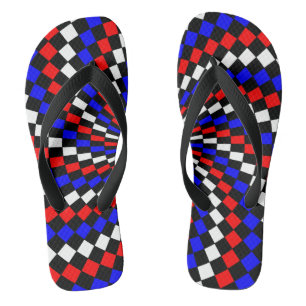 Red White Blue Chequered Spiral by Kenneth Yoncich Thongs