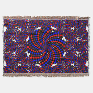 Red White Blue Chequered Spiral by Kenneth Yoncich Throw Blanket