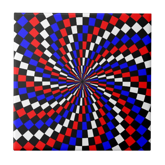 Red White Blue Chequered Spiral by Kenneth Yoncich Tile (Front)
