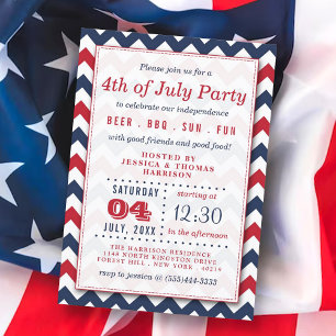 Red, White & Blue Chevron 4th Of July Party Invitation