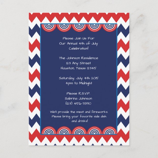 Red White Blue Chevron 4th of July Party Invite (Front)