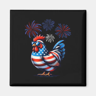 Red White Blue Chicken Farm Animal Patriotic 4th O Magnet