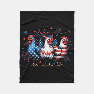 Red White Blue Chicken Usa Flag Firework 4th Of Ju Fleece Blanket