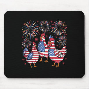 Red White Blue Chicken Usa Flag Firework 4th Of Ju Mouse Pad