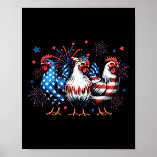 Red White Blue Chicken Usa Flag Firework 4th Of Ju Poster