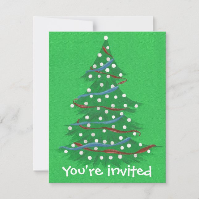Red White Blue Christmas Tree Party Invitations (Front)