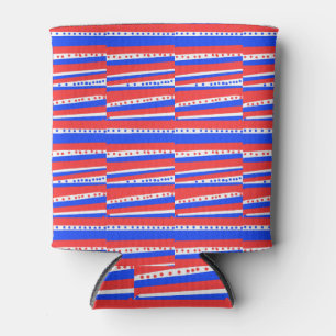 Red White Blue Circles Stripes Can Cooler