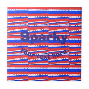 Red White Blue Circles Stripes Ceramic Tile