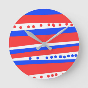 Red White Blue Circles Stripes Round Clock