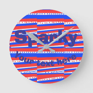 Red White Blue Circles Stripes Round Clock