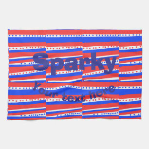 Red White Blue Circles Stripes Tea Towel