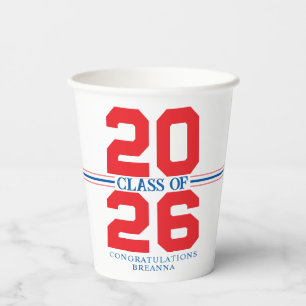 Red, White & Blue Class of Personalised Graduation Paper Cups