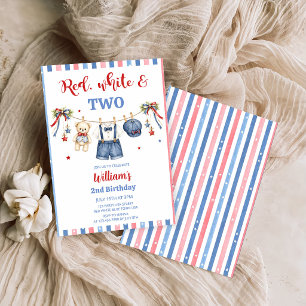 Red White & Blue Clothes Boy Birthday Invitation