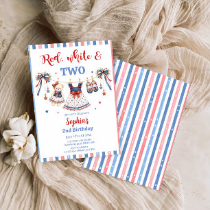 Red White & Blue Clothes Girl Birthday Invitation