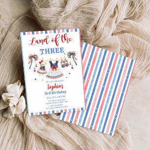 Red White & Blue Clothes Girl Birthday Invitation