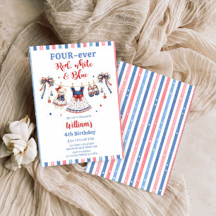 Red White & Blue Clothes Girl Birthday Invitation