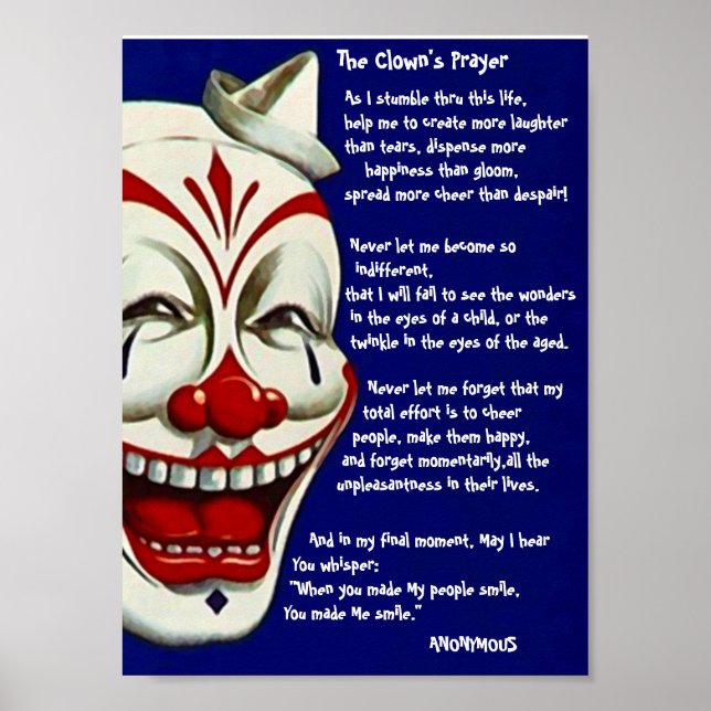 RED, WHITE, & BLUE CLOWN POSTER w/ CLOWN'S PRAYER (Front)