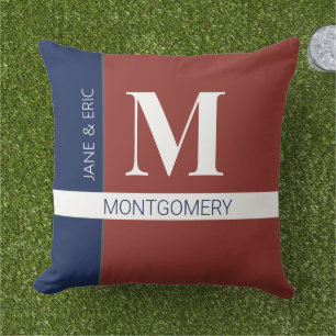 Red White Blue Colour Block Monogram Pillow