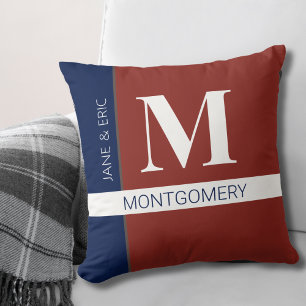Red White Blue Colour Block Monogram Pillow