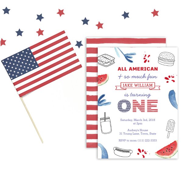 Red White Blue Cookout 1st Birthday Party Unisex Invitation (Creator Uploaded)