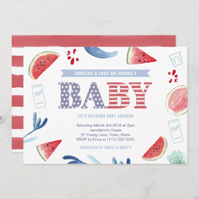 Red White Blue Cookout Couples Baby Shower Invitation (Front/Back)