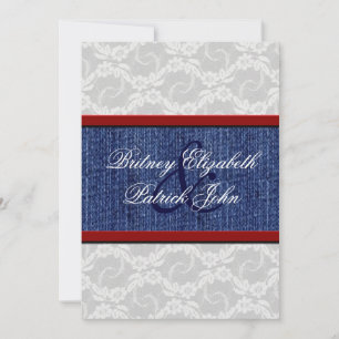Red White & Blue Country Lace Wedding Invitations