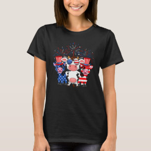 Red White Blue Cow American Flag Farmer 4th Of Jul T-Shirt