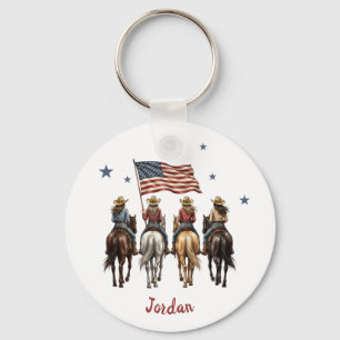 Red White Blue Cowgirl Horse Custom Key Ring
