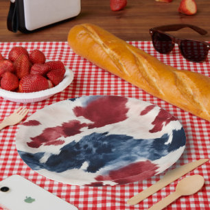 Red White Blue Cowhide Paper Plate
