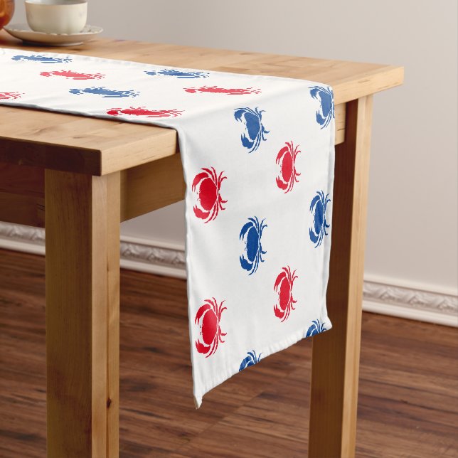 Red white blue crab pattern patriotic medium table runner (In Situ)