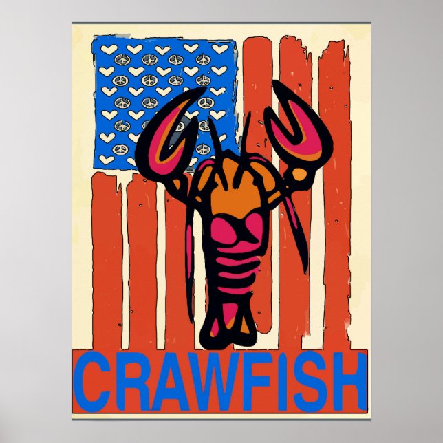 Red White Blue Crawfish Flag Poster (Front)
