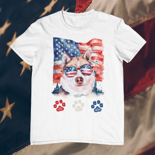 Red White Blue Cream Siberian Husky 4th of July T-Shirt
