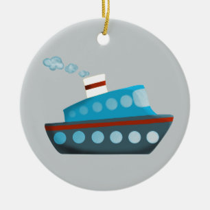 Red White Blue Cruise Ship Ceramic Ornament