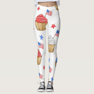 Red White Blue Cupcake Flag Star Patriotic Preppy Leggings