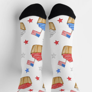 Red White Blue Cupcake Flag Star Patriotic Preppy Socks