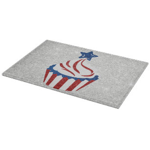 Red, White & Blue Cupcake July 4 Glitter Cutting Board