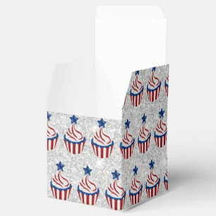 Red, White & Blue Cupcake July 4 Glitter Favour Box