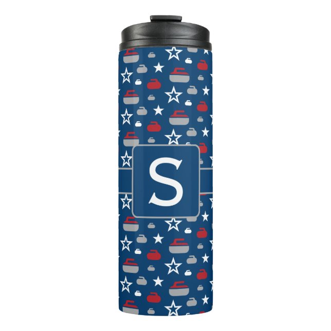 Red, White & Blue Curling Rocks Thermal Tumbler (Front)