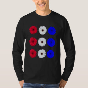 Red White Blue Cute Patriotic Flowers Us Flag Flor T-Shirt