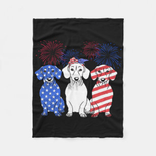 Red White Blue Dachshund Dog Usa Flag Firework 4th Fleece Blanket